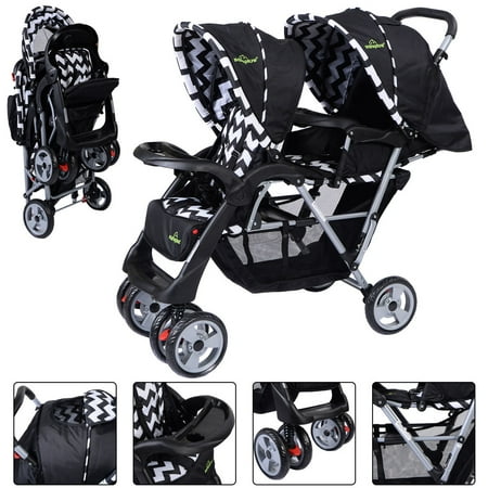 Foldable Twin Baby Double Stroller Kids Jogger Travel Infant Pushchair Black