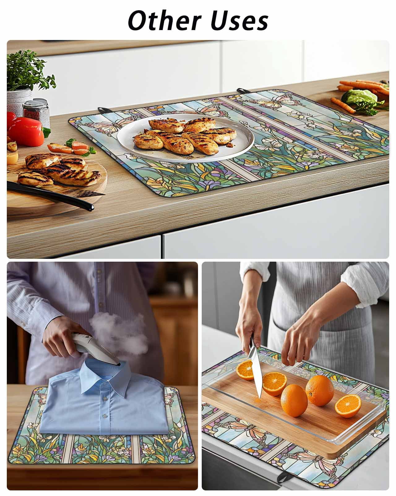 Stove Top Covers for Electric Stove, Colorful Butterfly Glass Stovetop Cover Protector, Spring Botanical Summer Vintage Induction Cooktop Protector Oven Mat for Kitchen Countertop 24"x21"
