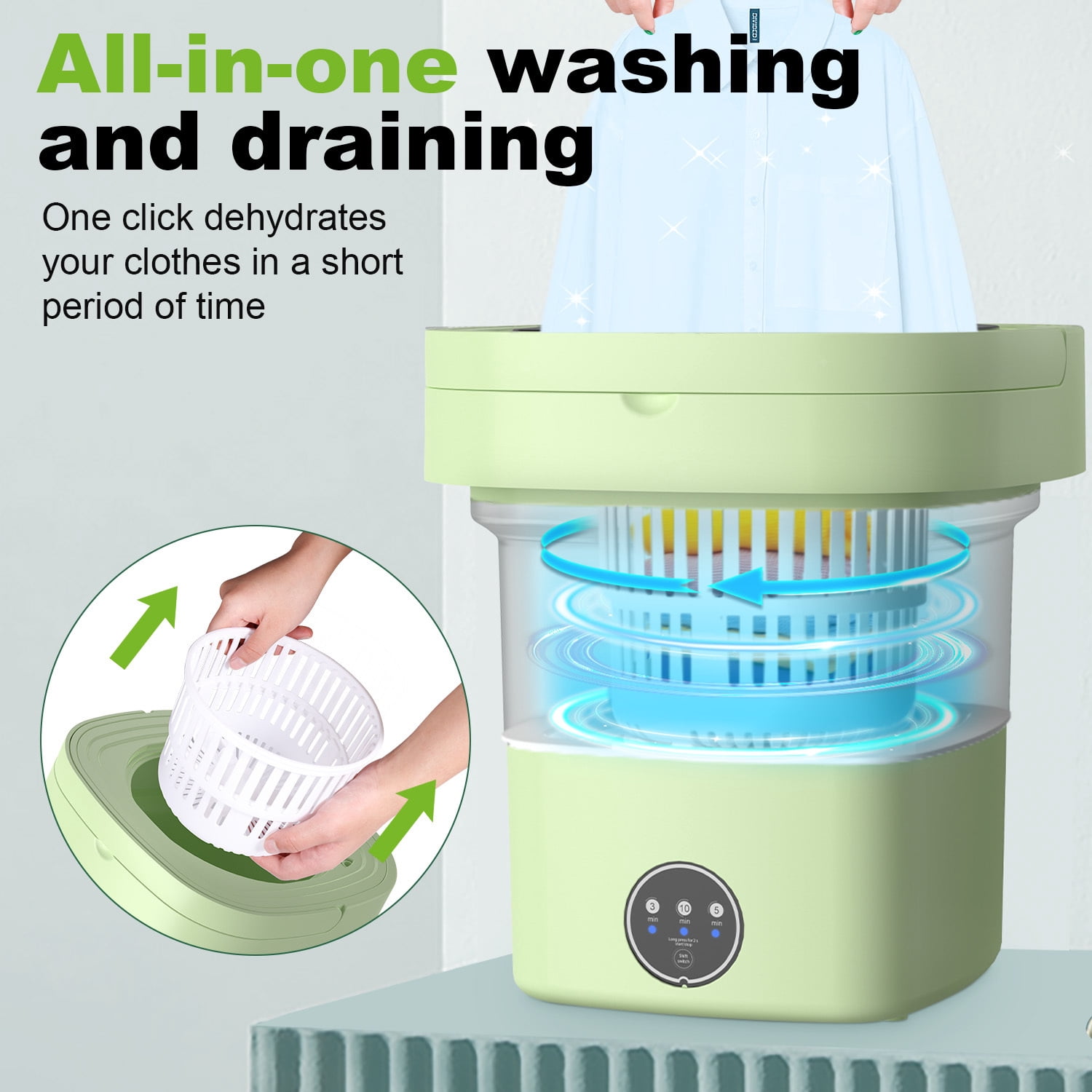 Efficient Mini Washing Machine for Home, Dorm And Camping, 2.91gal Foldable And Portable Washer with 3 Modes, Space-Saving Design