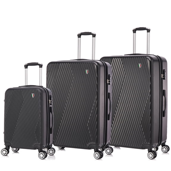 TUCCI ITALY Colpi 3-Piece Hardside Spinner Luggage Set 20/24/28", Unisex Adult, Lightweight - Black