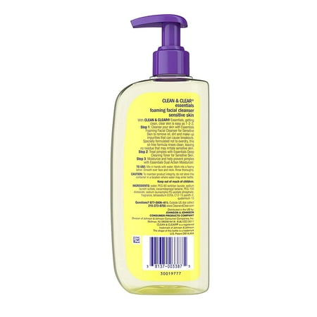 CLEAN & CLEAR Foaming Facial Cleanser Sensitive Skin 8 oz (Pack of 2)