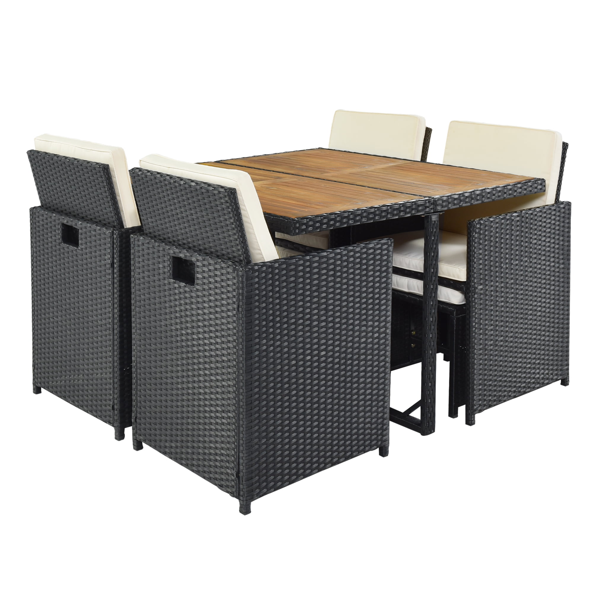 5 Piece Outdoor Dining Set, Patio Furniture Set with 4 Armrest Chairs and Steel Slat Table, All-Weather Conversation Set for Patio, Backyard, Deck, Poolside - Brown
