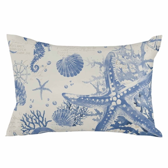 Outdoor Waterproof Throw Pillow Covers Set of 2 Conch Starfish Decorative Pillowcases Lumbar Outdoor Pillows Cushion Case 20x12 Inch Blue Shell Seahorse Patio Pillows for Couch Sofa Bed Garden