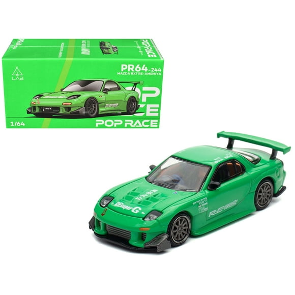 Mazda RX7 "RE Amemiya" Grand Carrosserie RHD (Direction Droite) Vert 1/64 Modèle Réduit en Métal par Pop Race