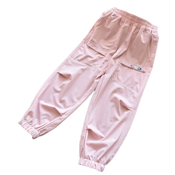 HNMKIU Trendy Girls Pants for Everyday Casual Outdoor Versatile Loose Fit Cargo Design with Multiple Pockets Ideal for Summer Activities Ages 4 to 15