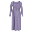 thumbnail image 4 of Mrat Womens Fall Dresses for Wedding Guest, Casual Plus Size Button Long Sleeve Knit Maxi Dress with Pockets S-34 Purple XL, 4 of 6