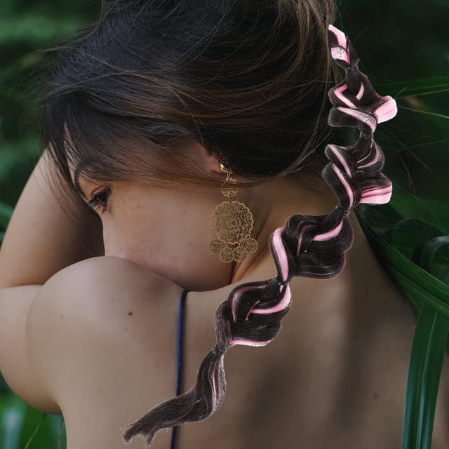 OULII Ponytail Extensión Trenzada De Rosa Con Para Fiesta Cosplay Uso Diario Moderno