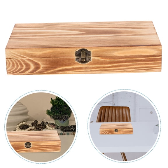 TABLZONE Pine Wood Keepsake Box with Hinged Lid, Multi-Color Small Storage Organizer for Home Decor and Personal Item Storage