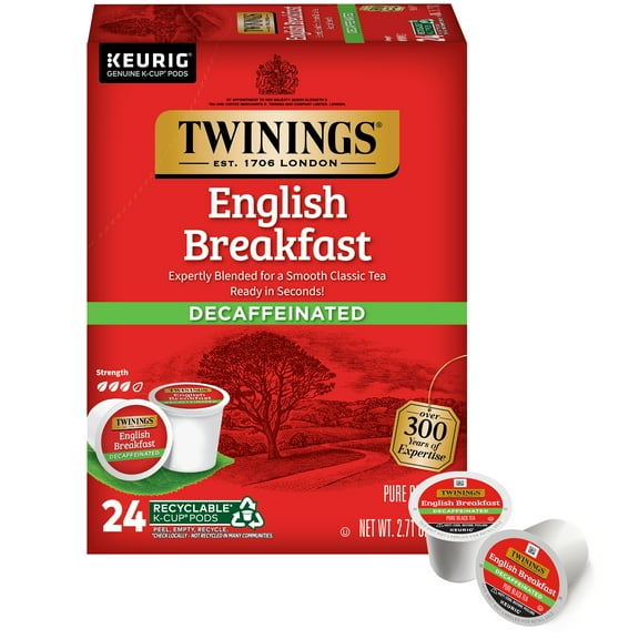 Twinings English Breakfast Decaffeinated K-Cup® Pods for Keurig, Pure Black Tea, 24 Count