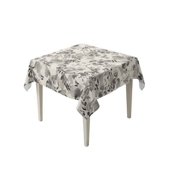 Vintage Grey Flower Table Cloth, Waterproof Tablecloth for Square Tables, Farmhouse Botanical Floral Retro Reusable Washable Fabric Table Cover for Restaurant Kitchen Dining Tables 60"x60"