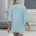 thumbnail image 3 of BiZtdJrK Womens Ruffles 3/4 Sleeve Cardigans Casual Textured Open Front Shrugs Jacket Lightweight Loose Beach Cover Ups Light Blue M Mothers Day Gifts, 3 of 9