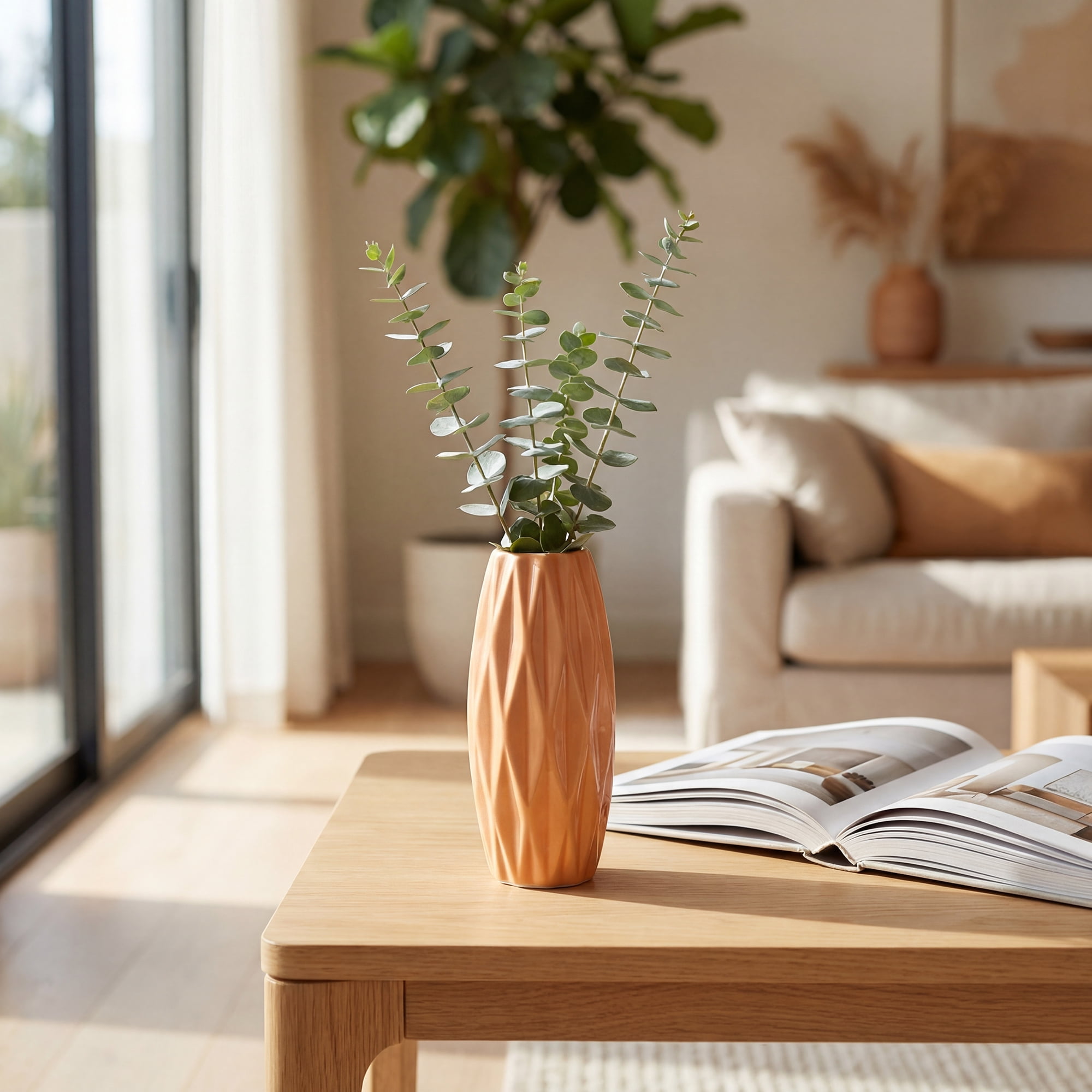 Unique Bargains Small Ceramic Modern Vase Matte Decorative Flower Vase for Desktop Orange