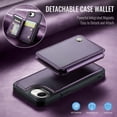 thumbnail image 5 of Allytechgroup 2 In 1 Wallet Case for iPhone 16e, Detachable Magnetic Back Cover Cards Holder Premium PU Leather Stand RFID Blocking Bumper Shockproof Case Cover for iPhone 16e, Purple, 5 of 11
