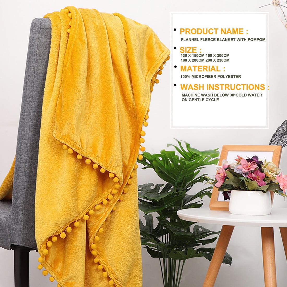Unique Bargains Luxury Flannel Fleece Sofa Throw, Safety Yellow 50" x 59"