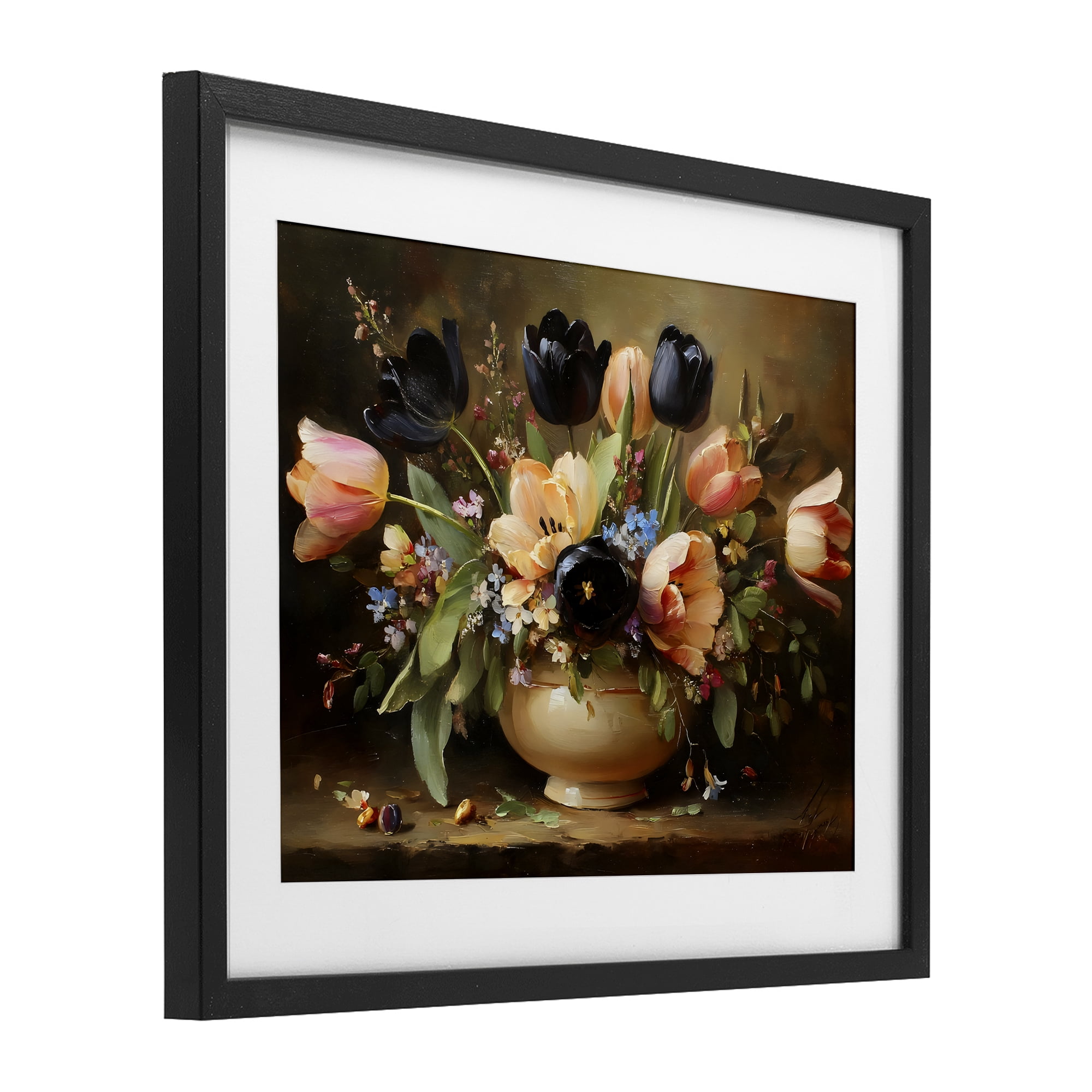 Stupell Industries Black Tulips & Peach Bouquet Black Framed Print Under Glass, design by Franklyn Gregory