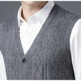 thumbnail image 3 of NTACZA V Neck Sweater for Men Gray Button Down Sleeveless Sweater Cardigan Cozy Plaid with Pocket Vests Jumpers for Men L, 3 of 5