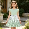 thumbnail image 2 of XEGLSBU Dresses for Girls Floral Ruffle Baby Girl Dress with 3D Bowknot and Sleeves for Toddler Party z260522-2-Light Green Size 5-6 Years, 2 of 9
