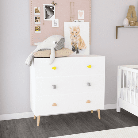 Oufan Kids 3 Drawer Dresser Baby Nightstand for Bedroom Storage Cabinet for Toddler Child for Living Room Toddler Room Nursery Closet Apartment (White)