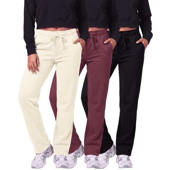3 Pack Women's Fleece Sweatpants Open Bottom Lounge Sweats Workout Pockets
