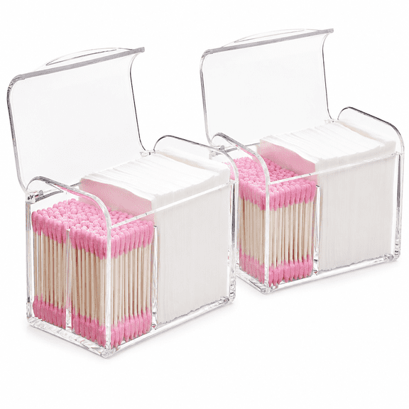 Qtip Holder Dispenser for Cotton Ball Swab,Floss,Clear | 3 Compartmen Plastic Apothecary Jars,Bathroom Organization and Storage,Vanity Organizers and Storage