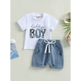 thumbnail image 2 of Bagilaanoe 2pcs Toddler Baby Boy Short Pants Set Short Sleeve Letters Print T-Shirt Tops + Shorts 6M 12M 18M 24M 3T Kids Casual Summer Outfits, 2 of 8