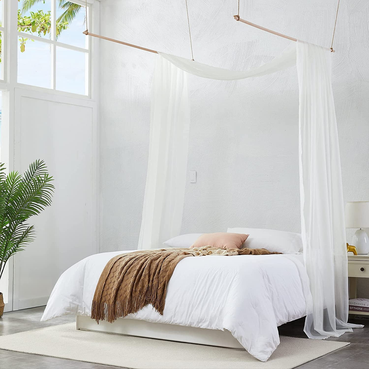 Warm Home Designs 55" W x 144" L Beige Bed Canopy Curtains for Twin Bed. BC Beige 144
