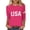 v#322Hot Pink528, variant on Rggeeun Women'S T-Shirts Solid Color U.S.A. Letter Print Crew Neck 3/4 Sleeve With Us National Flag Graphic For 4Th Of July Summer Celebration Casual Look Tee,Black,L
