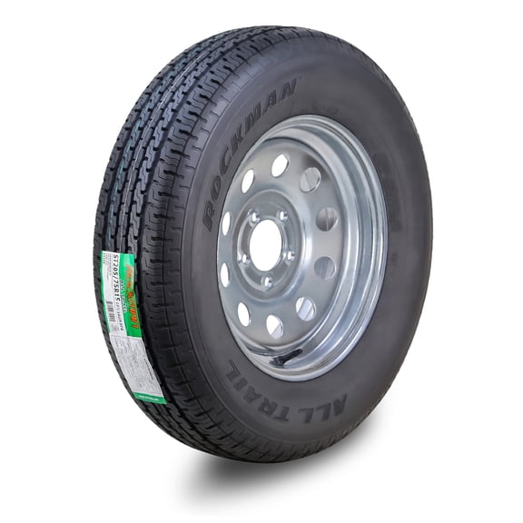 ROCKMAN Trailer Tire Wheel Assembly ST205/75R15 8-Ply D 107M 5 Lug on 4.5" PCD Galvanized Mod Rim