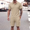 thumbnail image 2 of Zenithor Big & Tall Men's 2 Piece Rib Collar Shirts and Cargo Shorts Set Textured Short Sleeve Top Match Set Summer Beach Outfits S-3XL, 2 of 6