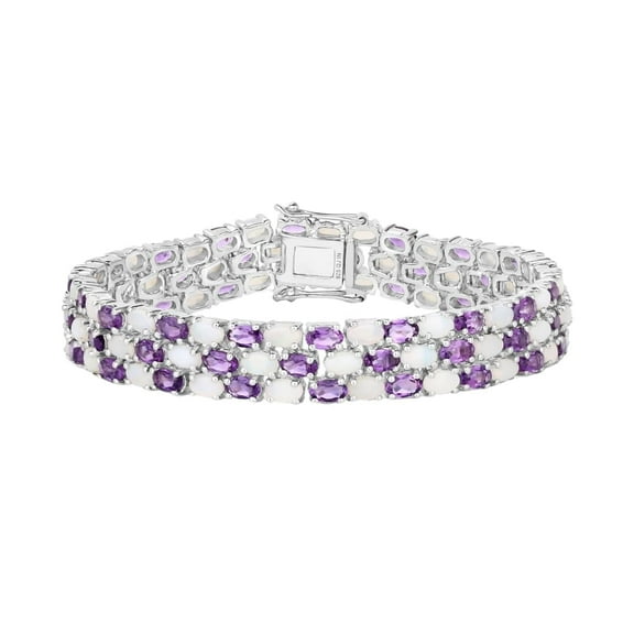 Genuine Opal and Amethyst Tennis Bracelet  18.68 Carats White and Purple Jewelry For Women