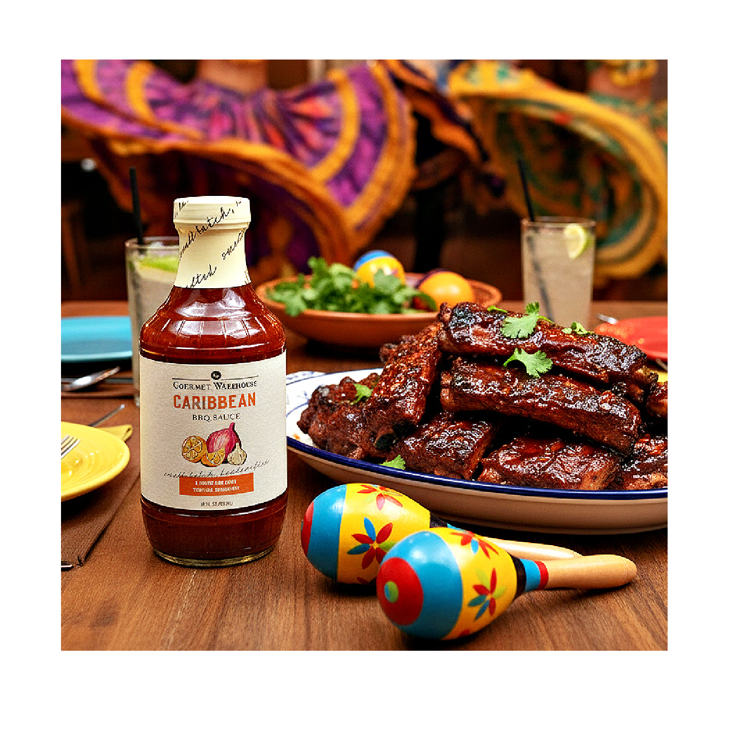 (3 pack) Gourmet Warehouse Caribbean BBQ Sauce, 16 oz – Gluten-Free All Natural Tropical BBQ Glaze