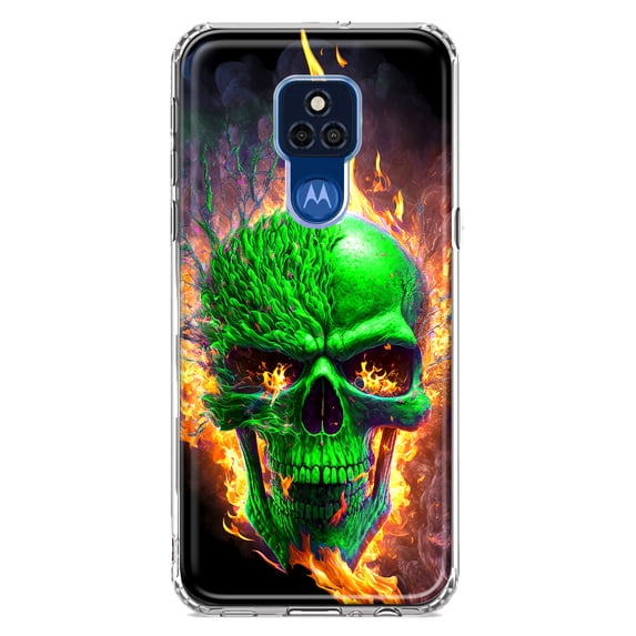 MUNDAZE Motorola Moto G Play 2021 Green Flaming Skull Burning Fire Double Layer Phone Case Cover