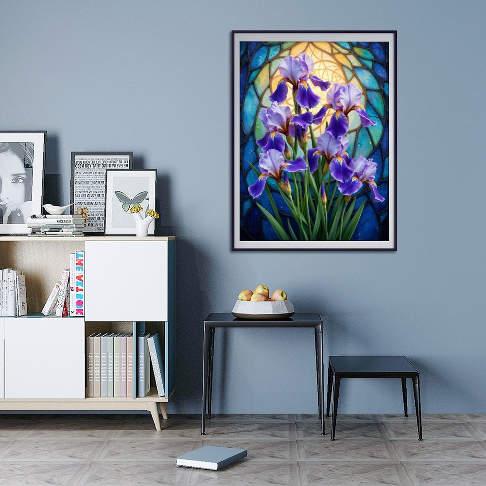 Diamond Art Kit for Adults, Irises Stained Glass Background Diamond Painting for Adults Beginners, 5D DIY Diamond Art Painting Kits, Colorful Diamond Painting Craft for Home Decor 12x16 Frameless