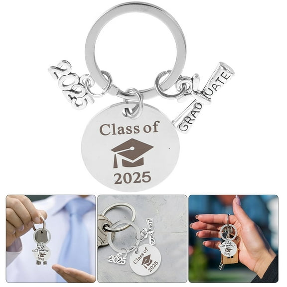 OUNONA Class of 2025 Graduation Keychain 25mm Stainless Steel Key Ring Graduation Present for Family and Friends Inspirational Keepsake for Him or Her Silver 1