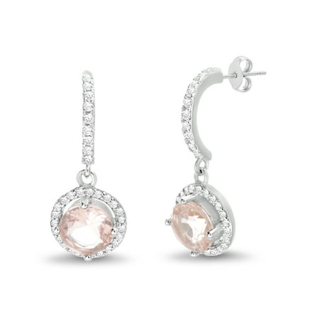 Half Moon Earrings - White Cubic Zirconia Simulated Morganite Half Moon Halo Post Earrings in Sterling Silver