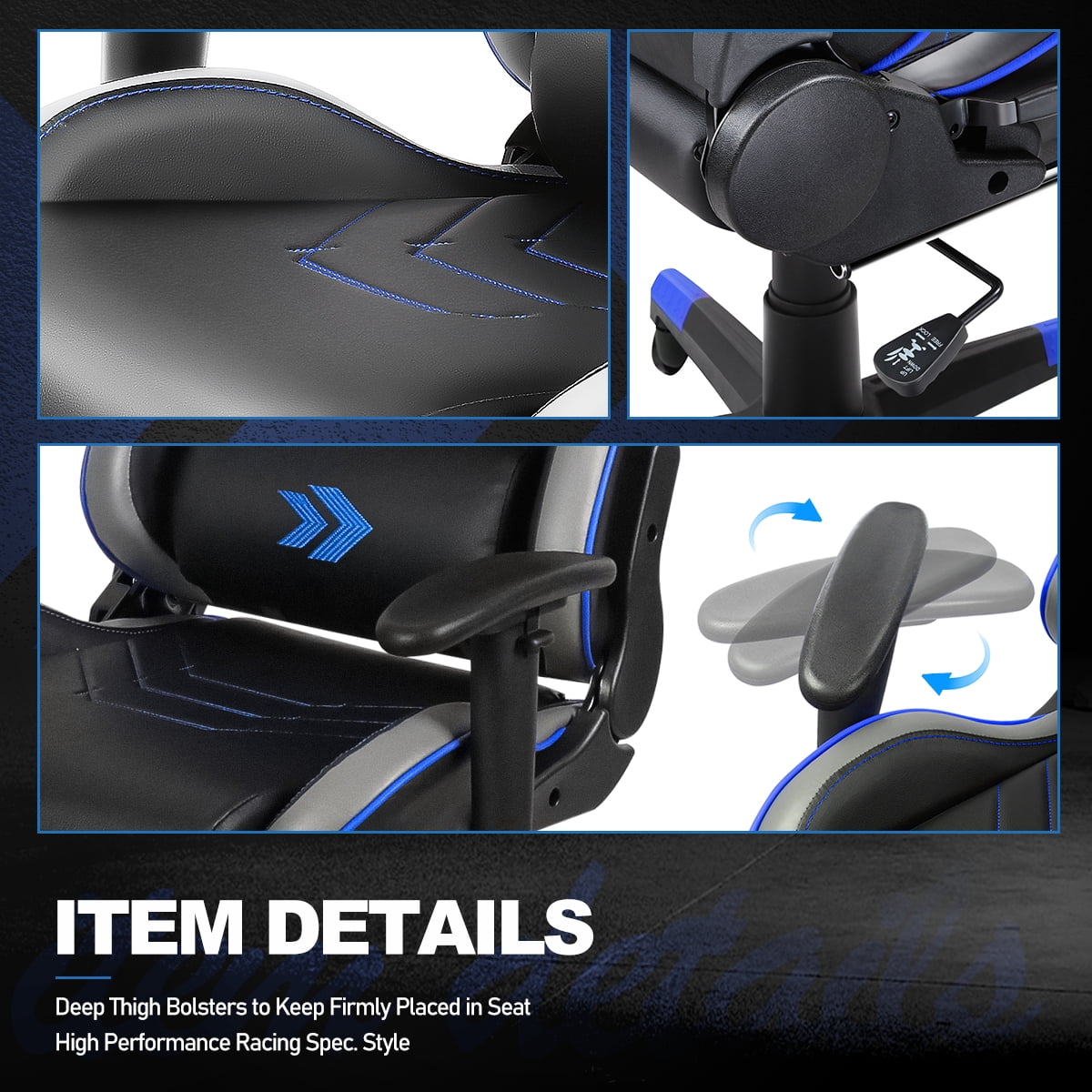 DNA Motoring NRG-RSC-G100BL Fiberglass Frame Recline Adjustable Computer Office Game Chair, Blue