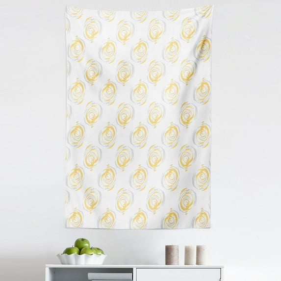 Grey and White Tapestry, Contemporary of Spiral Art Loose Lines Orderly Repetitive Pattern, Fabric Wall Hanging Decor for Bedroom Living Room Dorm, 5 Sizes, Pale Yellow and Pearl, by Ambesonne