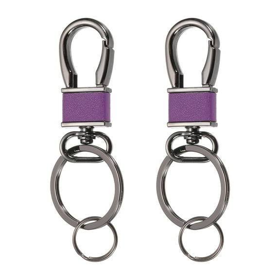 2 Pcs Metal Keychain Key Clip Hook, Key Ring Holder Organizer Swivel Clasp Keyring Leather Key Chain Clips Buckle for Car Accessories Bag Wallet, Black/Purple