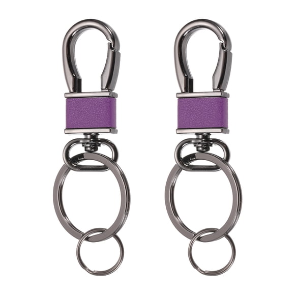 2 Pcs Metal Keychain Key Clip Hook, Key Ring Holder Organizer Swivel Clasp Keyring Leather Key Chain Clips Buckle for Car Accessories Bag Wallet, Black/Purple