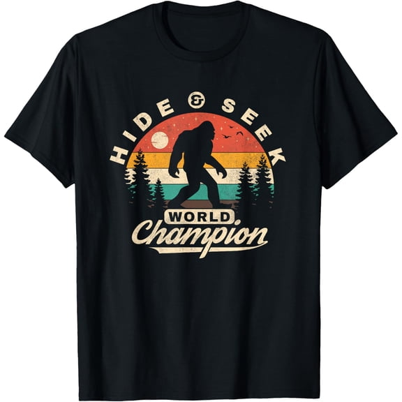 Bigfoot Hide and Seek World Champion Sasquatch Men Boys T-Shirt men and women can wear, black, white, gifts