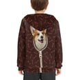 thumbnail image 4 of Xoenoiee Hooded Sweater for Kids Long Sleeve Hoodies with Kangaroo Pocket Fall Winter Warm Clothing for Traveling Running Hiking, Vintage Corgy Dog Bone Pattern, M, 4 of 7