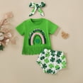 thumbnail image 2 of Staki Newborn Baby Girl Clothes St Patricks Day Toddler Baby Girl St Patrick's Day Outfit Clover Embroidery Smocked Flutter Sleeve T Shirt Plaid Ruffle Shorts Set 0-24M(Green,18-24 Months), 2 of 7