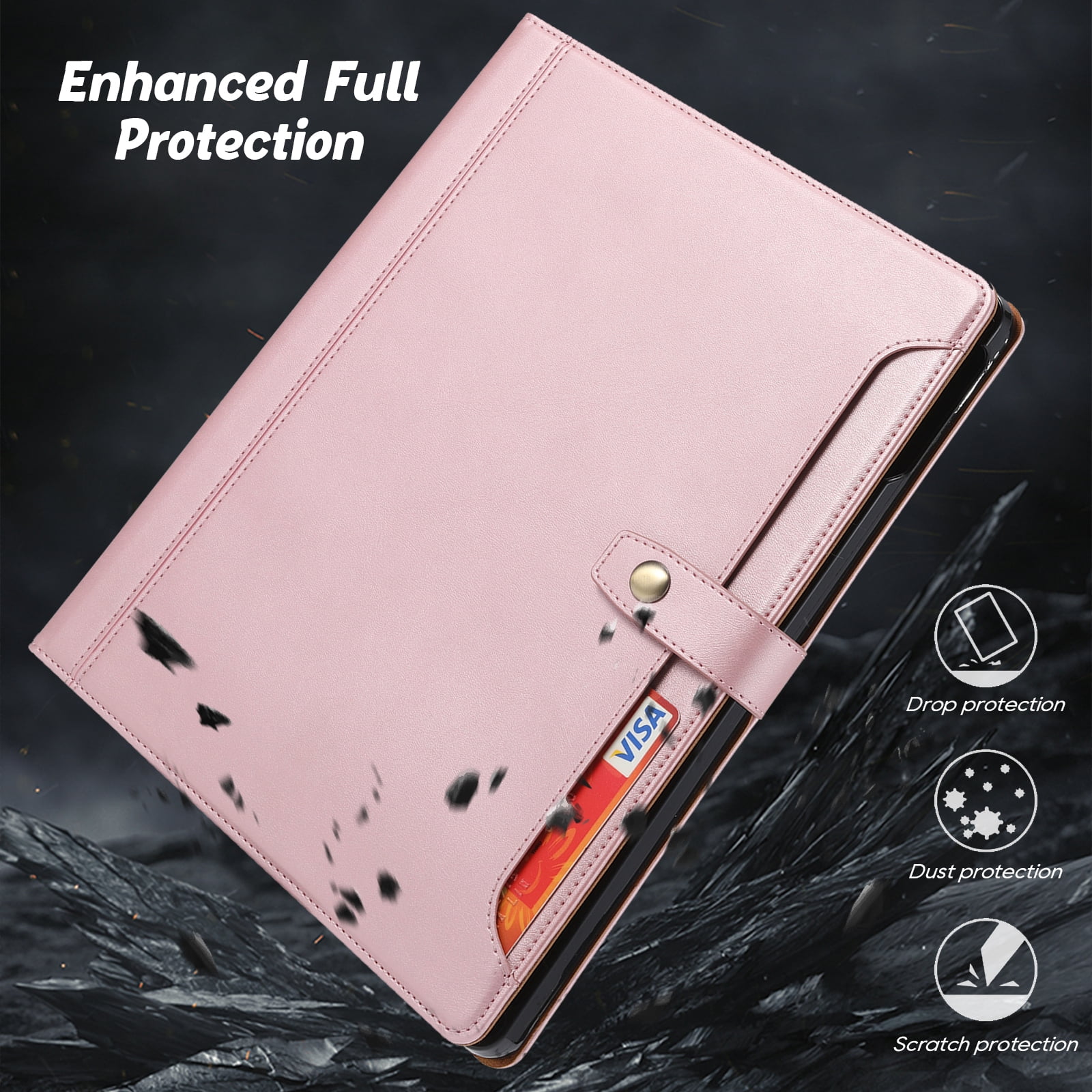 Flip Case for Apple iPad Pro 11 Inch 2024 M4, iPad Pro 11" Case 2024, with Pencil Holder Smart Cover Auto Sleep Wake Protective Documents Pocket Stand Snap Closure Case for iPad Pro 11" 2024, Rosegold