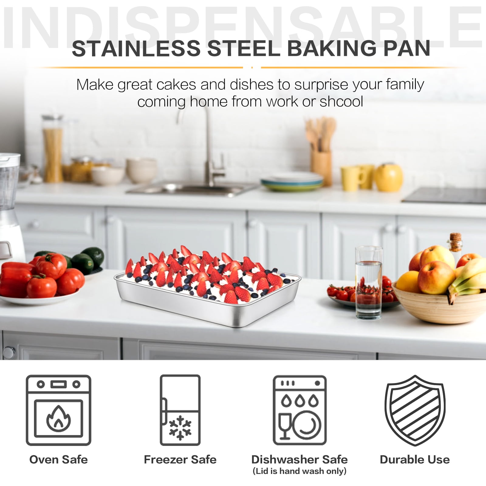 Vesteel Stainless Steel Baking Pan with Lid, 12.2 x 9.5 x 2 Inch Rectangle Sheet Cake Pans with Covers Bakeware for Cakes Brownies Casseroles, Non-toxic & Dishwasher Safe - Set of 2