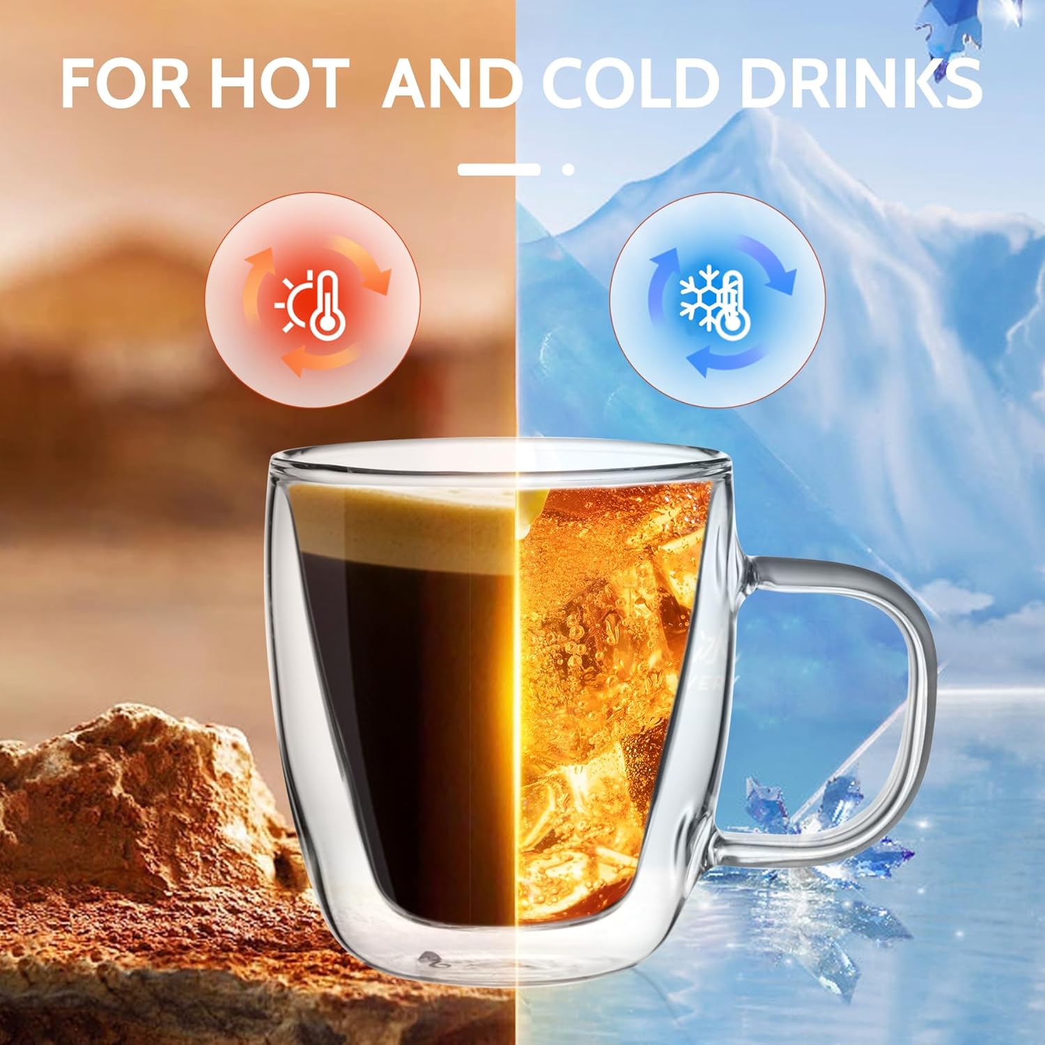 5oz Double Wall Glass Espresso Cups Set of 2, Espresso Shot Cups Perfect for Cappuccino, Latte, Tea