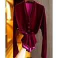 thumbnail image 5 of Long Sleeve Shirts for Women Velvet Button Down V Neck Dressy Casual Blouse Office Work Tops, 5 of 6