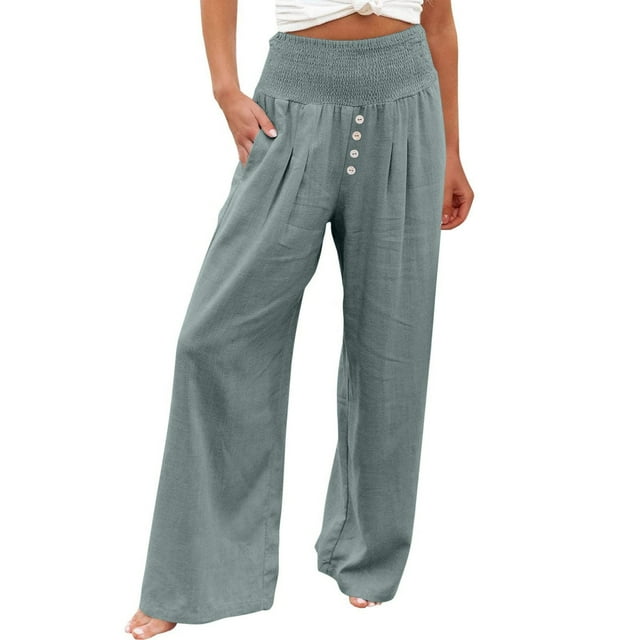 Yanlir Women's High Waist Straight Leg Wide Pants Loose Casual Comfort Trousers for Spring Summer Office and Travel(Blue,M)