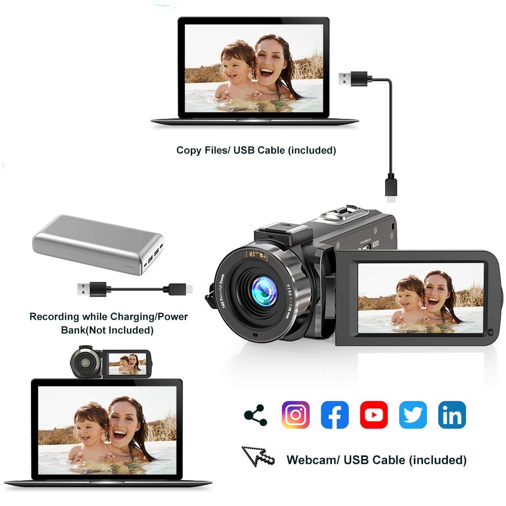 Video Camera Camcorder for Filming with 32G SD Card FHD 1080P 36MP 30FPS 3” 270° Rotating IPS Screen IR Night Vision Vlogging Camera for YouTube