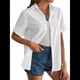 thumbnail image 3 of Camisa de Algodón con Botones y Dobladillo Enrollado para Mujer, de Corta, Informal, de Verano, con Cuello en V, para Playa. L, 3 of 8