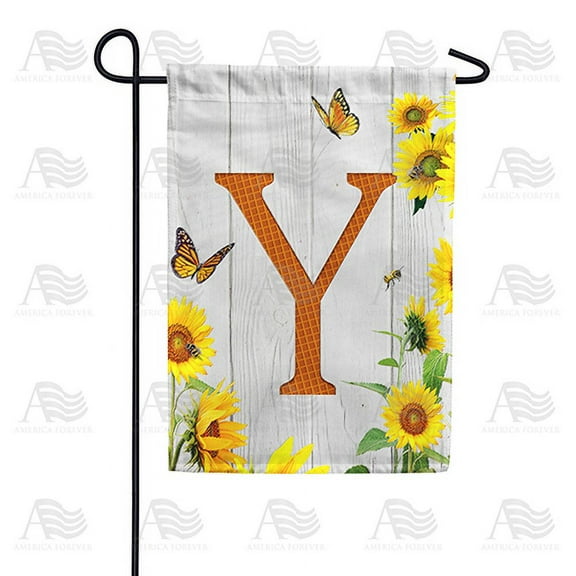 America Forever Spring Monogram Garden Flag Letter Y 12.5 x 18 inches Double Sided Vertical Outdoor, Yard, Lawn, Beautiful Yellow Flowers, Sunflower Garden Flag